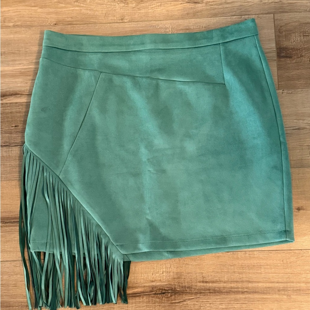 Beautiful Suede Kelly Green Women's Pencil Skirt with Fringe Plus size XXL